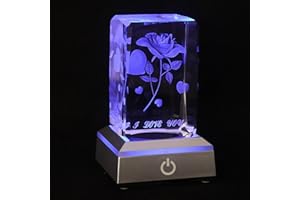 Makehousehold 3D Rose Crysatl I Love You with LED Multicolor Night Light, Christmas Anniversary Birthday Mother's Day Romantic Gifts for Her Girlfriend Wife Mom