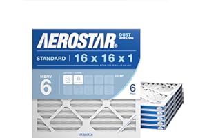 Aerostar 16x16x1 MERV 6 Pleated Air Filter, AC Furnace Air Filter, 6 Pack (Actual Size: 15 3/4"x15 3/4"x3/4")