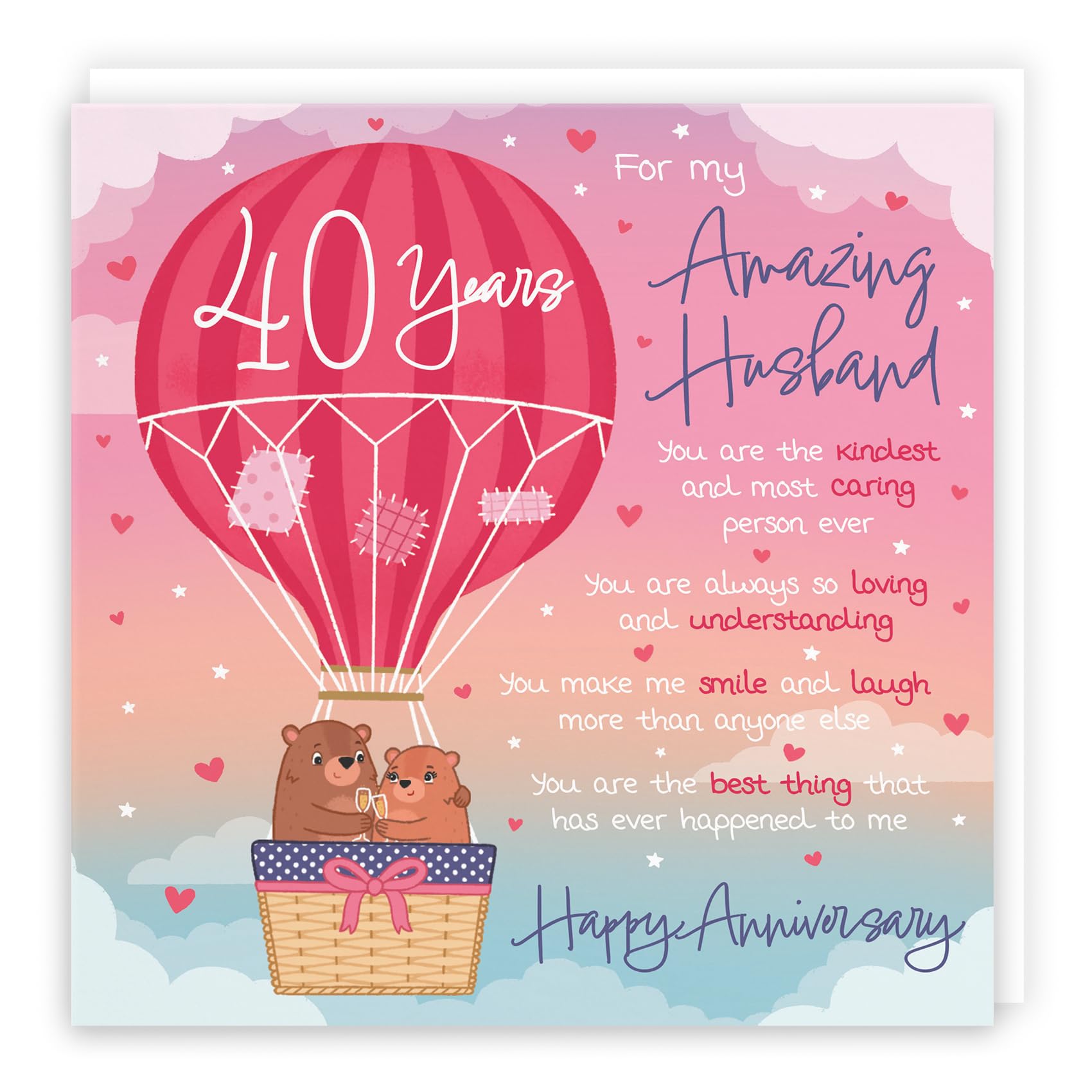 Hunts England - Husband 40th Anniversary Poem Card - Love Is In The Air - Beautiful Love Verse - Cute Bears - Luxury 40th Anniversary Card For Husband - Romantic 40 Years Husband Anniversary Card — image 1