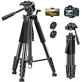 UBeesize 74" Camera Tripod with Phone Holder and Remote, Heavy Duty Tripod Stand with Portable Bag for Phone and Camera, Comp