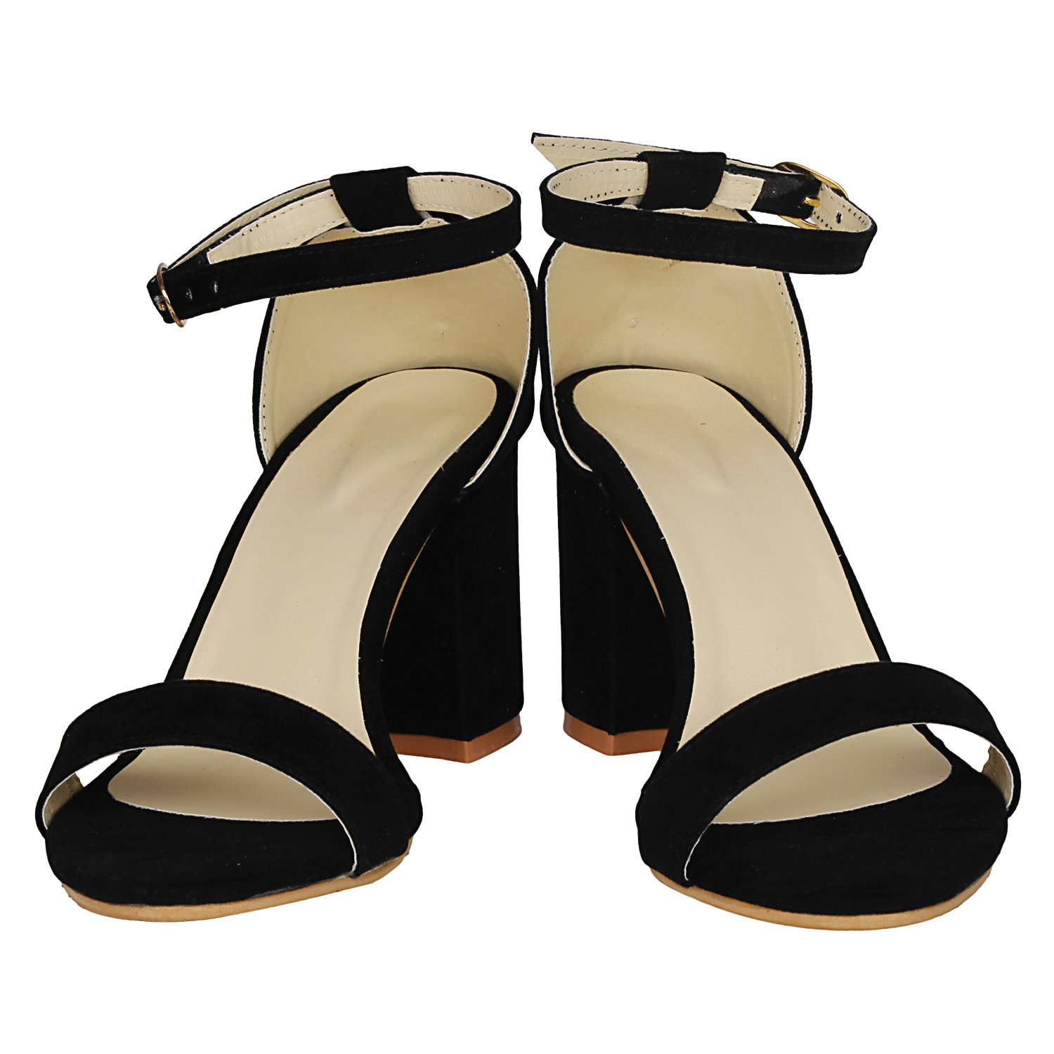 misto women's suede leather black block heel sandals - 5