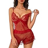 Kolagri Womens Sexy Lingerie Pajama Sets Floral Lace Sheer See Through Cami Shorts Set Sleepwear
