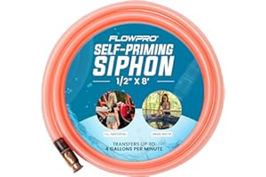 FLOWPRO Self-Priming Shaker Gas, Fuel, Oil, Water Siphon 1/2” x 8' | Wake Boat, Pontoon, PWC, Jet Ski, Hot Tub, Cold Plunge, Trough, Livestock, Multi-Purpose | Industrial Grade Tubing Hose | 4 Gallons/Minute
