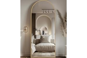 LadyNow Full Length Mirror, 58"x18" Arched Floor Mirror Freestanding, Floor Standing Full Body Mirror with Stand for Bedroom, Hanging Mounted for Living Room Cloakroom, Gold