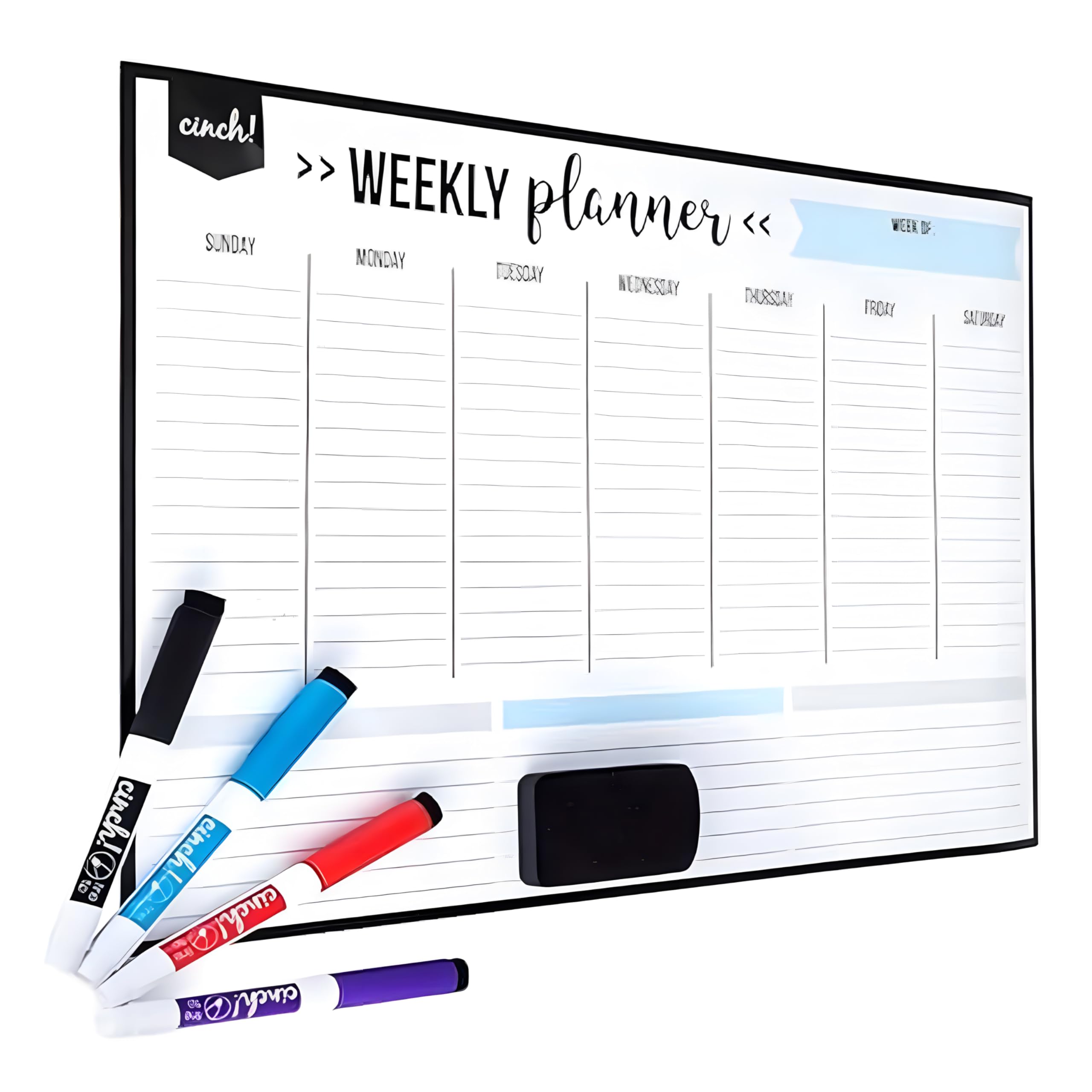 Photo 1 of Cinch! 19x13-Inch Magnetic Whiteboard for Fridge - Weekly Calendar and Meal Planner - Stain Resistant Dry Erase Board with 4 Fine Tip Markers and Eraser - Magnetic Weekly Planner for Easy Scheduling