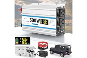 ALEOPIX 500 Watt Inverter, 1000W Peak Car Power Inverter for Laptop RV Truck, with LED Display 50A Battery Cables Cigarette Lighter 18W USB/36W USB-C Fast Charger, DC to AC Converter 12V to 110V/120V
