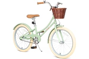 BIXIKE Retro Design Girls Bike with Basket and Coaster Brake for 3-13 Years Old Kids, 14 16 18 Inch Cruiser Bicycle for Toddlers with Training Wheels, 20 24 26 Inch with Kickstand, Multiple Colors