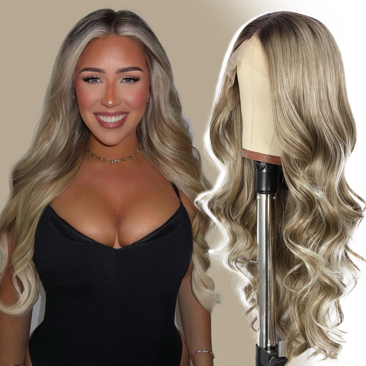 SOMIARIK Ombre Brown Lace Front Wig, 13x4 Synthetic Lace Front Wig for Women Pre plucked Bleached Knots With Baby Hair Long Wavy Balayage Party Daily Wear Cosplay Halloween 26 Inch — image 1