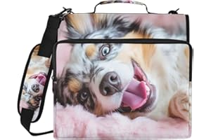 Playful Australian Shepherd Binder Organizer Case, Zipper Binder with 3 Ring File Holder, Laptop Sleeve and Water Resistant F