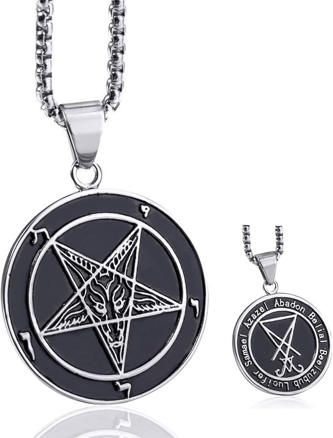 Elfasio Inverted Pentagram Baphomet Goat Necklace for Men