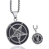 ELFASIO Inverted Pentagram Baphomet Goat Necklace for Men Sigil of Lucifer Satan Satanic Samael Lilith Symbol Both Sided Stainless Steel Pendant Chain, Black Red