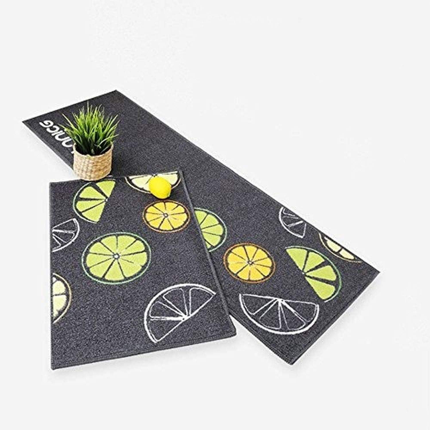 40X60cm and 40X120cm 2Pcs Absorbable Non Slip Rubber Lemon Print Kitchen Floor Bedroom Mats Rugs Machine Washable