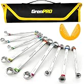 GRENPRO 75&deg; Metric Offset Wrench Set, 6&ndash;23 mm | 9PCS Box End Wrench Set,12-Point Cr-V Steel Tools for Engine, Plumbing, and Furniture Assembly, with Storage Pouch &amp; Gauge
