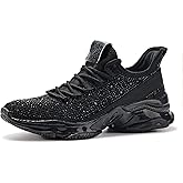 BELOS Women's Rhinestone Mesh Slip On Walking Shoes Fashion Breathable Spakle Glitter Sneaker