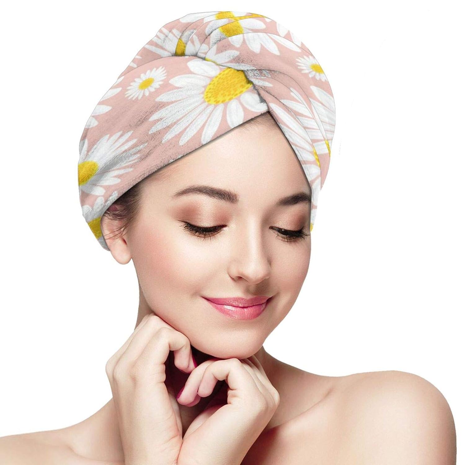 Hair Towel Wrap Pink Daisy Floral Sunflowers Microfiber