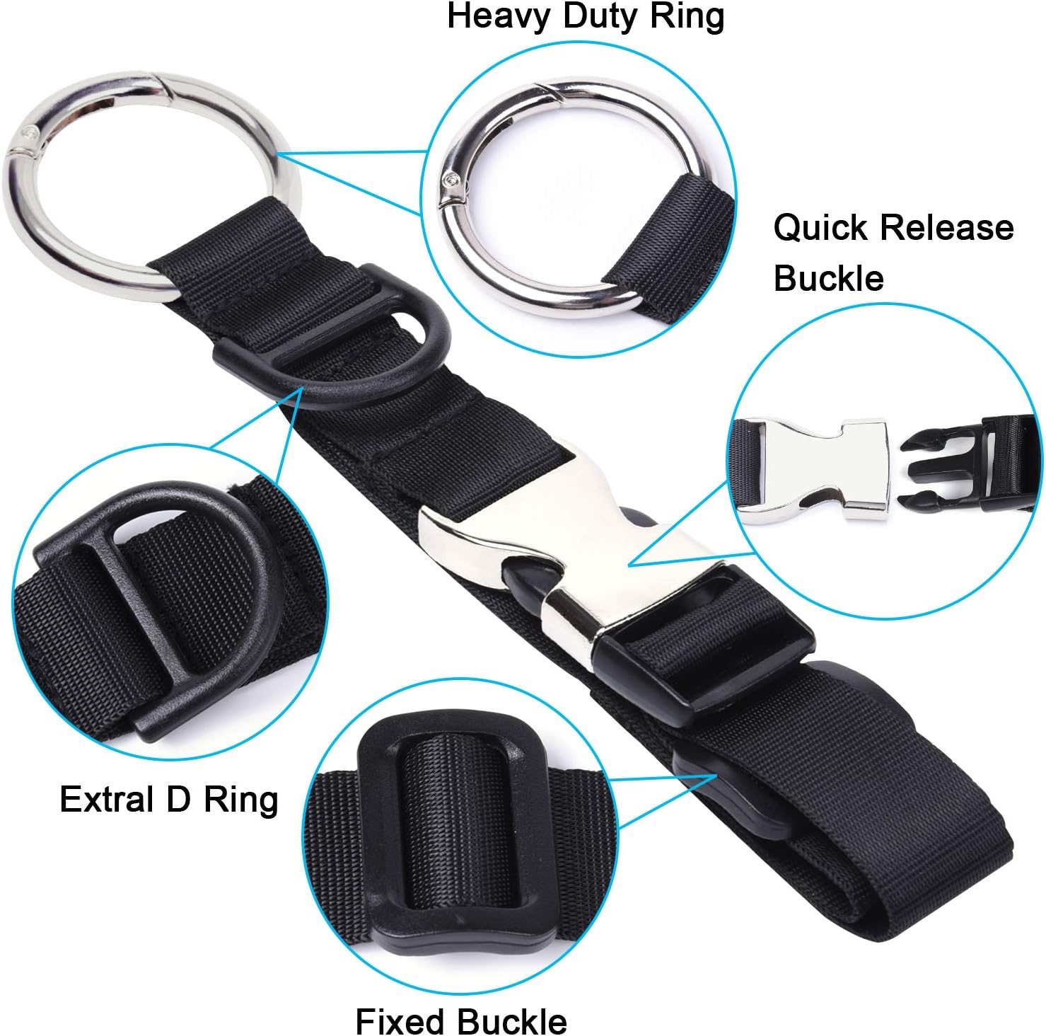 Wisdompro Add a Bag Luggage Strap Jacket Gripper Holder, Carry Clip Strap with D-Buckle - Image 3