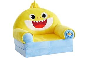 Idea Nuova Baby Shark Kids Figural 2 in 1 Plush Flip Out Sofa Chair to Sleeper Couch