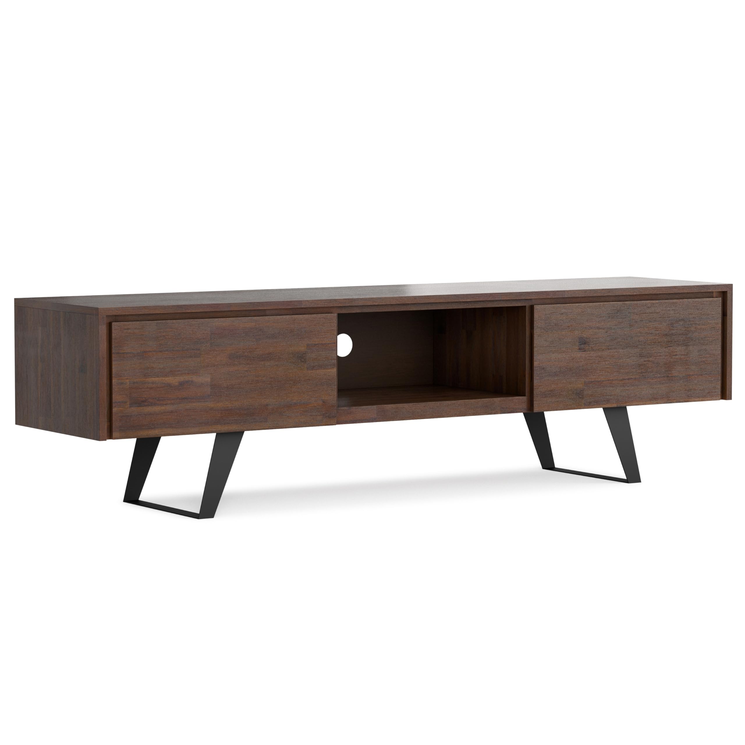 Photo 1 of SIMPLIHOME Lowry SOLID ACACIA WOOD 72 Inch Wide Modern Industrial TV Media Stand in Distressed Charcoal Brown for TVs up to 80 Inches, For the Living Room and Entertainment Center