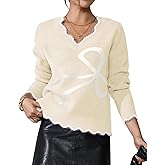 Pink Queen Women 2025 Chic Bow Sweater V Neck Long Sleeve Pullover Knitted Casual Jumper Tops