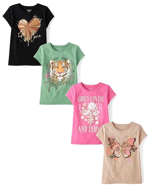 The Children's Place,Girls,Animal Short Sleeve Graphic T-Shirts,Multipacks,Animal Trends 4-Pack,XX-Large