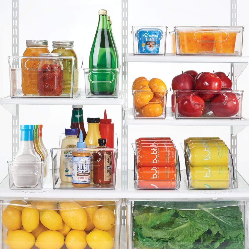 Organizador de frigorífico largo para almacenar alimentos transparente