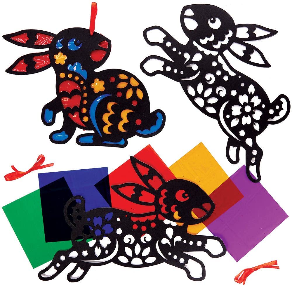 Baker Ross FX452 Year of The Rabbit Stained Glass Decoration Kits - Pack of 6, Chinese New Year Arts and Crafts, Crafts for Kids