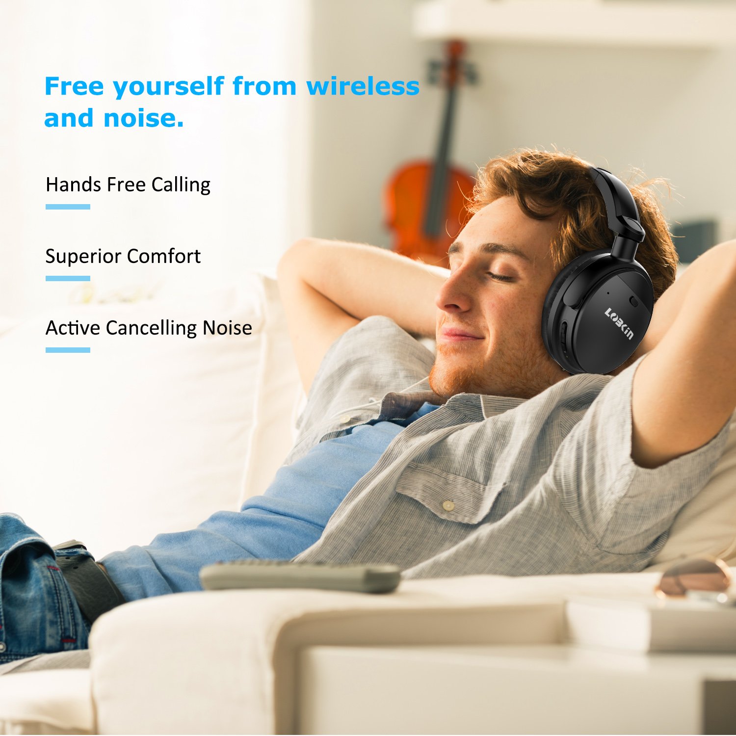 Active Noise Cancelling Headphones,Lobkin Wireless Headphones with Microphone Over Ear Headphones with aptX HiFi Stereo Sound - Black