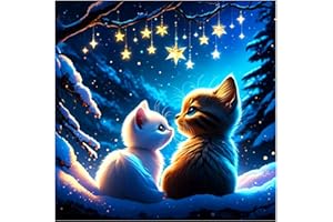 croshom Cat Diamond Art Painting, DIY Cats Full Round Drill Diamond Painting Kits Diamond Art Starry Night Diamond Painting Kits for Adults gem Art Crafts for Home Wall Decor Gifts 14X14in