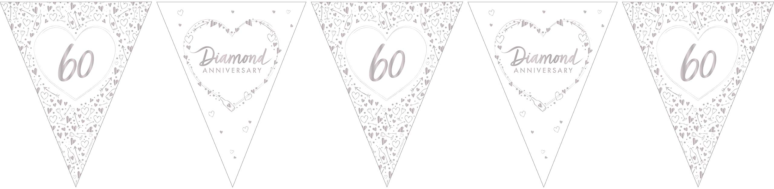 Creative Party J051 60th Anniversary Foil Stamped Paper Flag Bunting-1 Pc