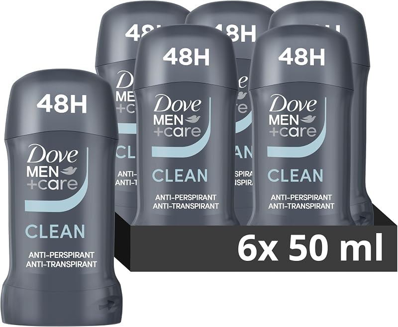 Dove Men+Care Clean Comfort Anti-Perspirant Stick 50ml 6 Pack - 48hr Sweat &