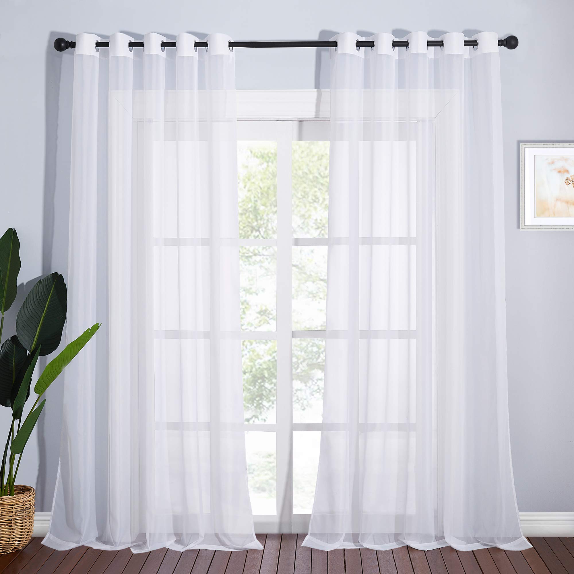 Photo 1 of NICETOWN Sheer White Curtains 96 inches Length for Windows, Grommet Top Elegant Voile Textured Window Dressings for French Door/Bedroom/Living Room, W70 x L96, 1 Pair