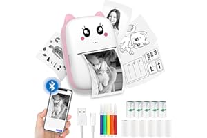 Funducts Mini Sticker Printer, Pocket Thermal Sticker Printer Machine, Thermal Bluetooth Sticker Maker with 11 Rolls Paper, Portable Receipt foe Study Notes, Memo, List, Work Plan, Gift