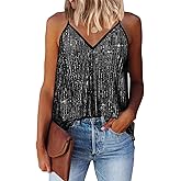 RITERA Plus Size Sequin Tank for Women V Neck Shimmer Sleeveless Tops Glitter Party Spaghetti Sparkle Camisole XL-5XL