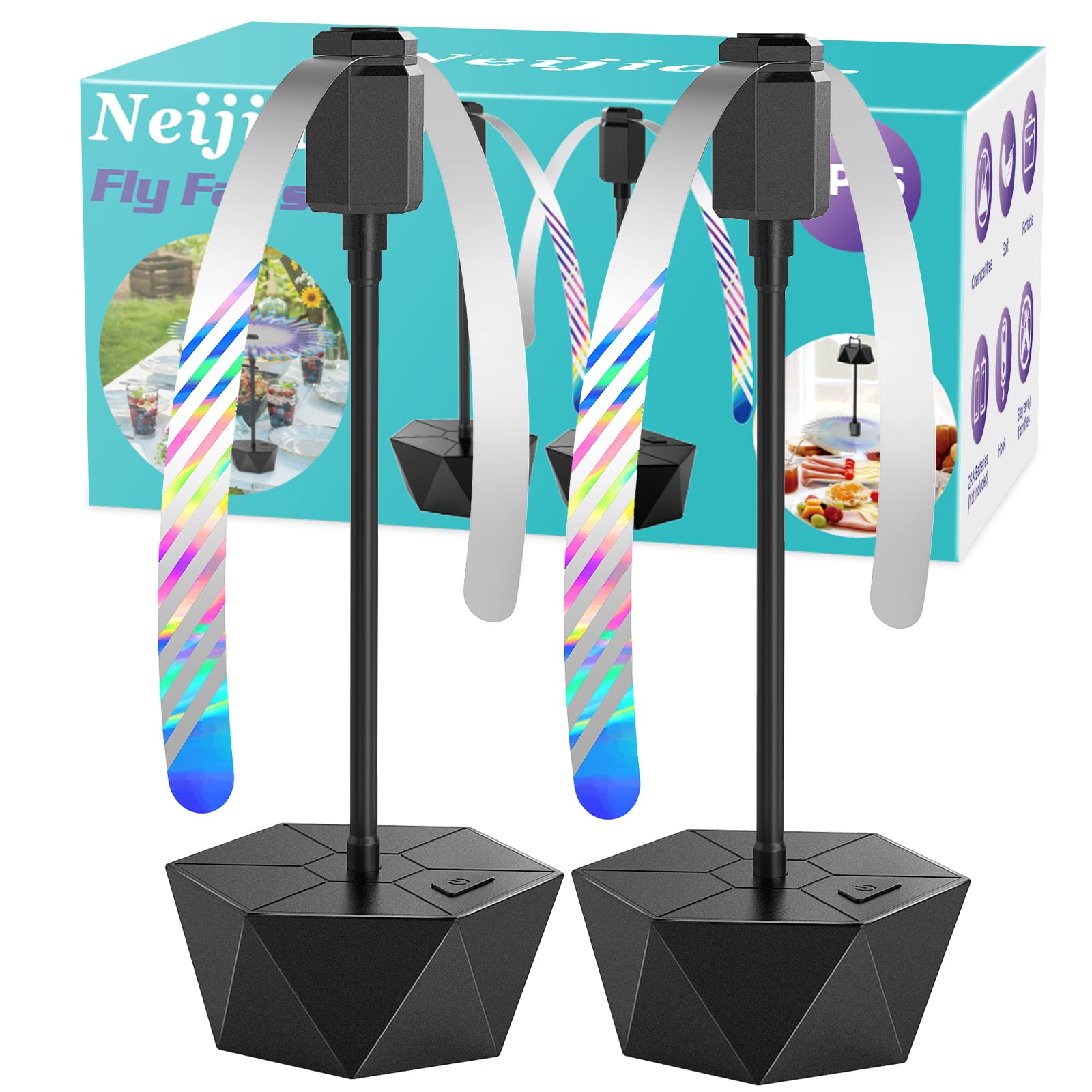 Neijiaer Fly Fans for Tables, Effective Fly Repellent Fan with Soft Blades Keeps Flies Away, Portable Fly repellent fans for Picnic, BBQ, Party (2 Pack), Black (2PCS)