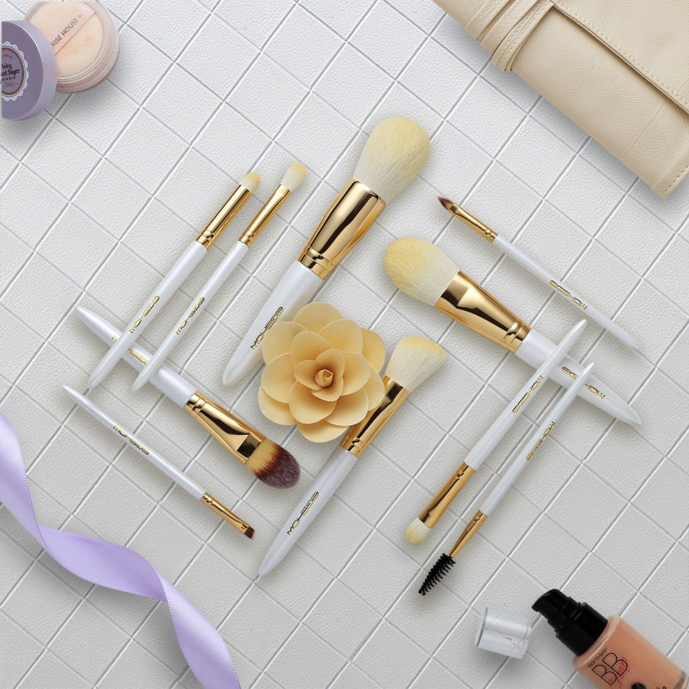 Make Up Brushes EIGSHOW 10pcs Makeup Brush Set Professional Foundation Brush Vegan Cruelty-Free Synthetic Face Powder Blush Eyeshadow Blending Lip Eye Cosmetic Brush Kit Champagne Gold