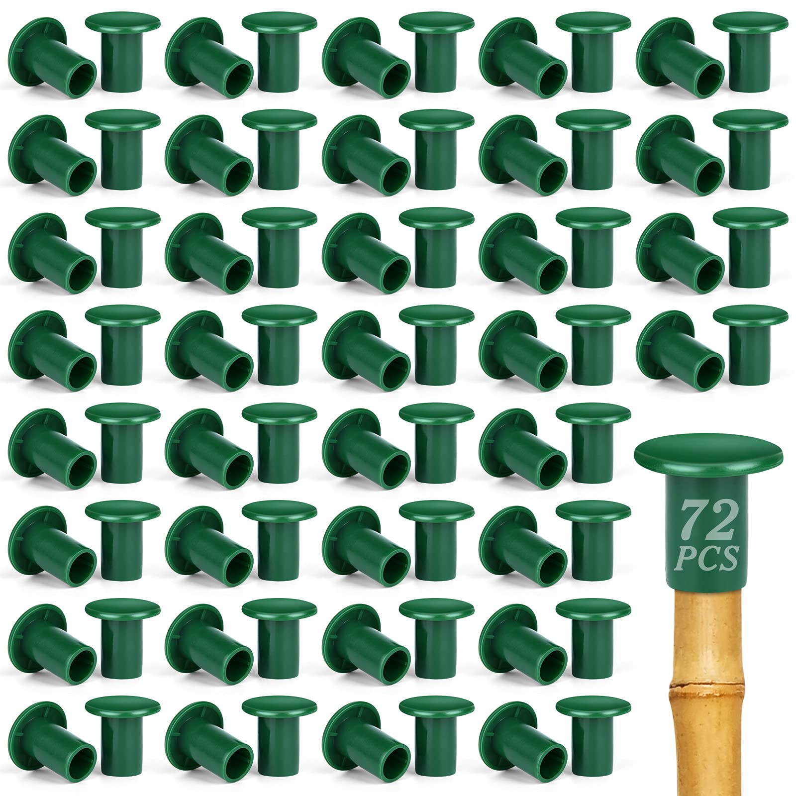 ELECLAND Bamboo Cane Caps Protectors Green Rubber Garden Cane Toppers Covers for Bamboo Plant Support Sticks (72)