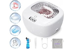 SEANCHEER Ultrasonic Retainer Cleaner Machine | Rechargeable | Cordless | IPX7 Waterproof | Portable | 120ML | 2 Modes with Digital Timer for | Denture | Aligner | Night Guard | Mouth Guard | Jewelry | White