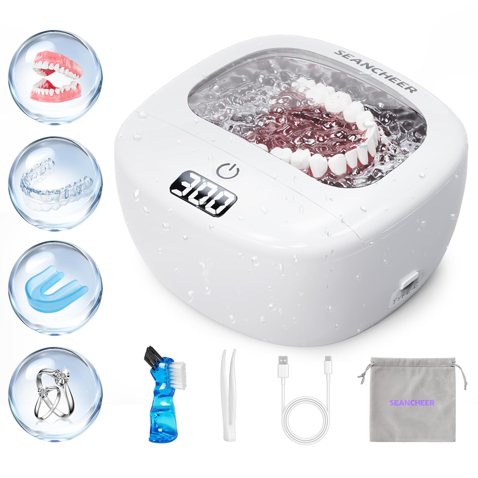 Photo 1 of Ultrasonic Retainer Cleaner Machine | Rechargeable | Cordless | IPX7 Waterproof | Portable | 120ML | 2 Modes with Digital Timer for | Denture | Aligner | Night Guard | Mouth Guard | Jewelry | White