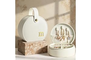 COLLECTIVE HOME - Travel Jewelry Case, Elegant Half-Moon Design with Gold Monogram, Detachable Handle, Personalized Accessory Organizer, Gift for Fashion-Forward Women and Teens (m)