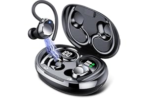 QXQ Bluetooth Headphones Wireless Earbuds 60hrs Play Back Sport Earphones with LED Display Over-Ear Buds with Earhooks Deep Bass Microphone IPX7 Waterproof for Sports/Workout/Gym/Calls Black