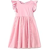 Fdqin Girls Tutu Dress Ruffled Sleeves Fluffy Summer Dresses Shiny Tulle Skirt Birthday Party Sundress with Backless Bow