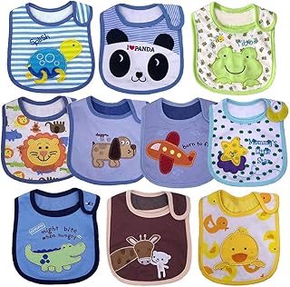 Yafane Baby Lätzchen Wasserdicht Weich 10er Babylätzchen aus Baumwolle mit Klettverschluss für Baby Jungen Kleinkinder
