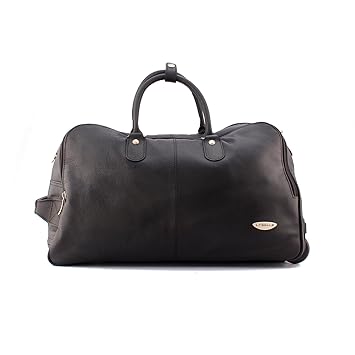 Lasalle Pure Leather Black Colour Travel Roller Duffle Bag