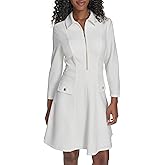 Tommy Hilfiger Womens 3/4 Sleeve Collared Zip Front Mini Shirt Dress