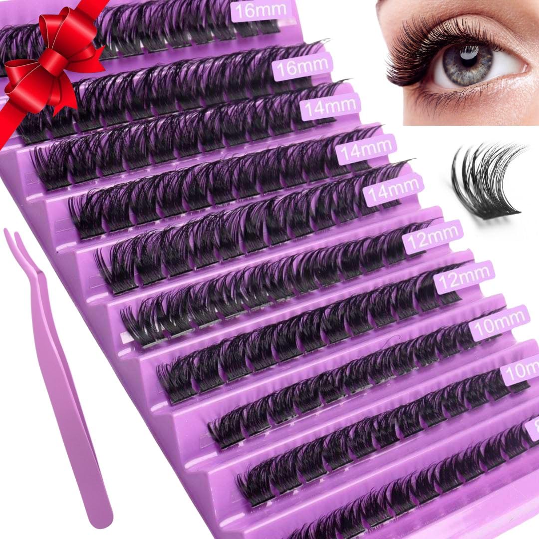 Premium 120pcs D Curl Fluffy Individual Extension 8-16MM Mix Cluster Lashes Kit with Eyelashes Tweezers DIY Natural Look Individual eyelashes Lash Clusters False Lashes at Home Wispy Lash