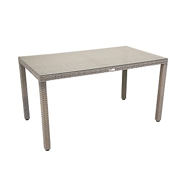 greemotion Tisch Manila grau bicolor, Gartentisch mit Glasplatte, gastronomiegeeignet, Balkontisch mit Höhenverstellbaren Füß