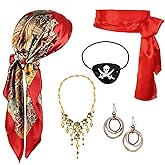 Men Pirate Costume Accessories Set Halloween Pirate-Party Bandana Hat Women Head Scarf Sash Belt Captain Eye Dress up
