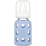 THERMOS Lifefactory Glass Baby Bottle with Stage 1 Nipple and Protective Silicone Sleeve Blanket 4 Oz