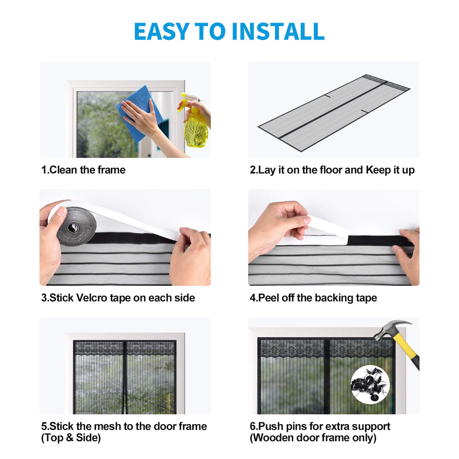 Magnetic Fly Screen Door, Insect Screen Mesh Curtain with Powerful Magnets and Full Frame Magic Tape Bug Protection and Keep Fresh Air Fits Door Up to 90 x 210cm, 35\