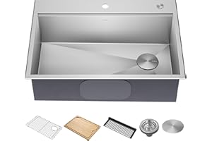 KRAUS Kore 30-Inch Drop In/Top Mount Workstation 16 Gauge Single Bowl Stainless Steel Kitchen Sink with Accessories, KWT310-30